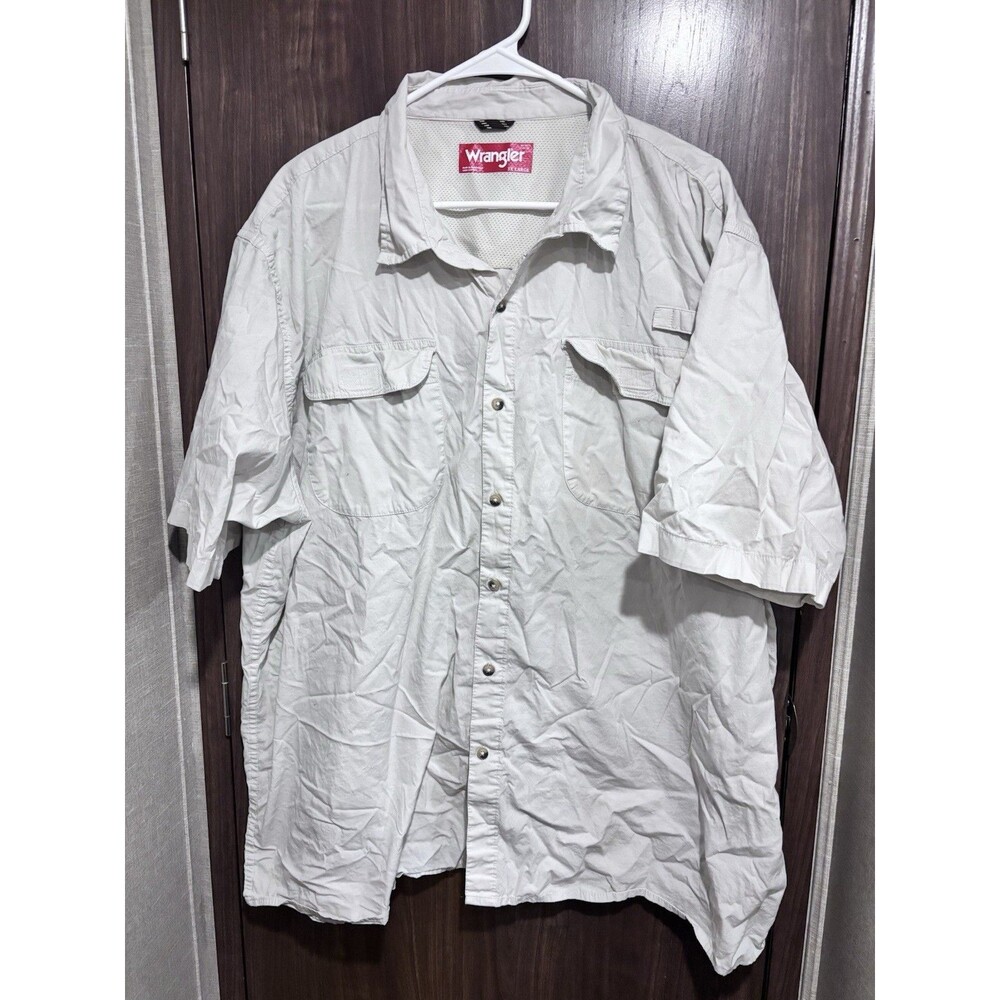 Wrangler Shirt Mens 3X Large Tan Short Sleeve Cotton Outdoor Camping Fishing